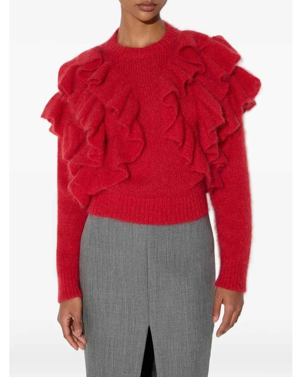 Elisabetta Franchi Red Ruffle-Trim Knit Pullover