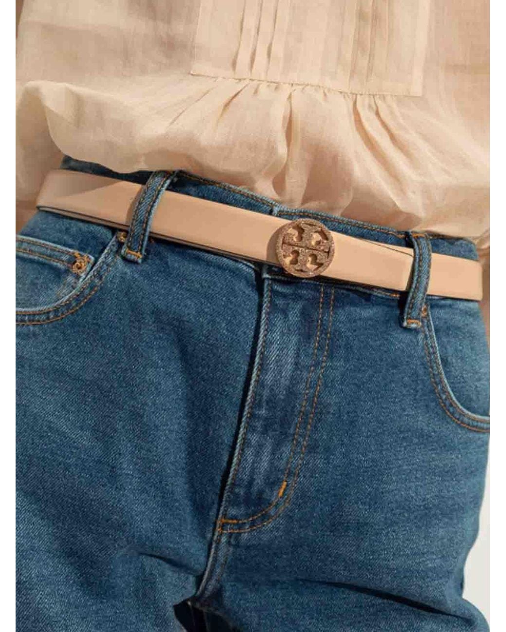 Tory Burch Natural Miller Crystal Belt