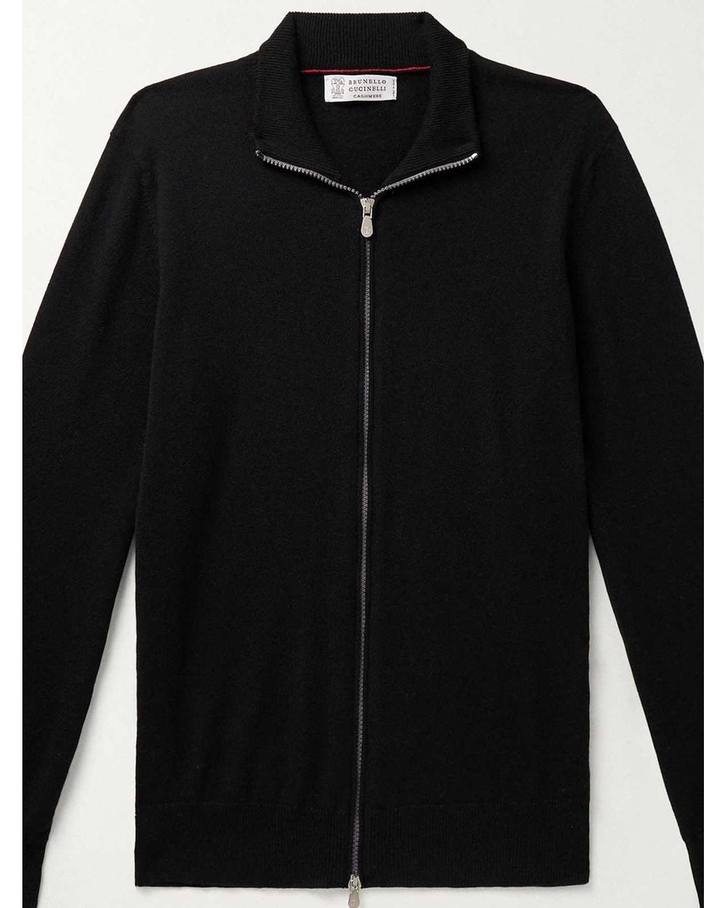 Brunello Cucinelli Black Cashmere Zip-Up Sweater for men