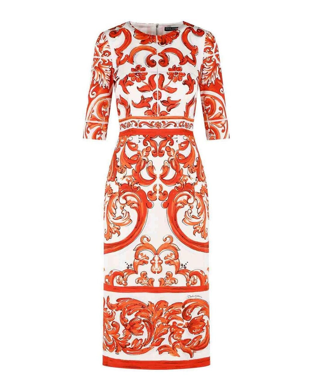 Dolce & Gabbana Red Dolce & Gabbana Majolica Print Silk Dress