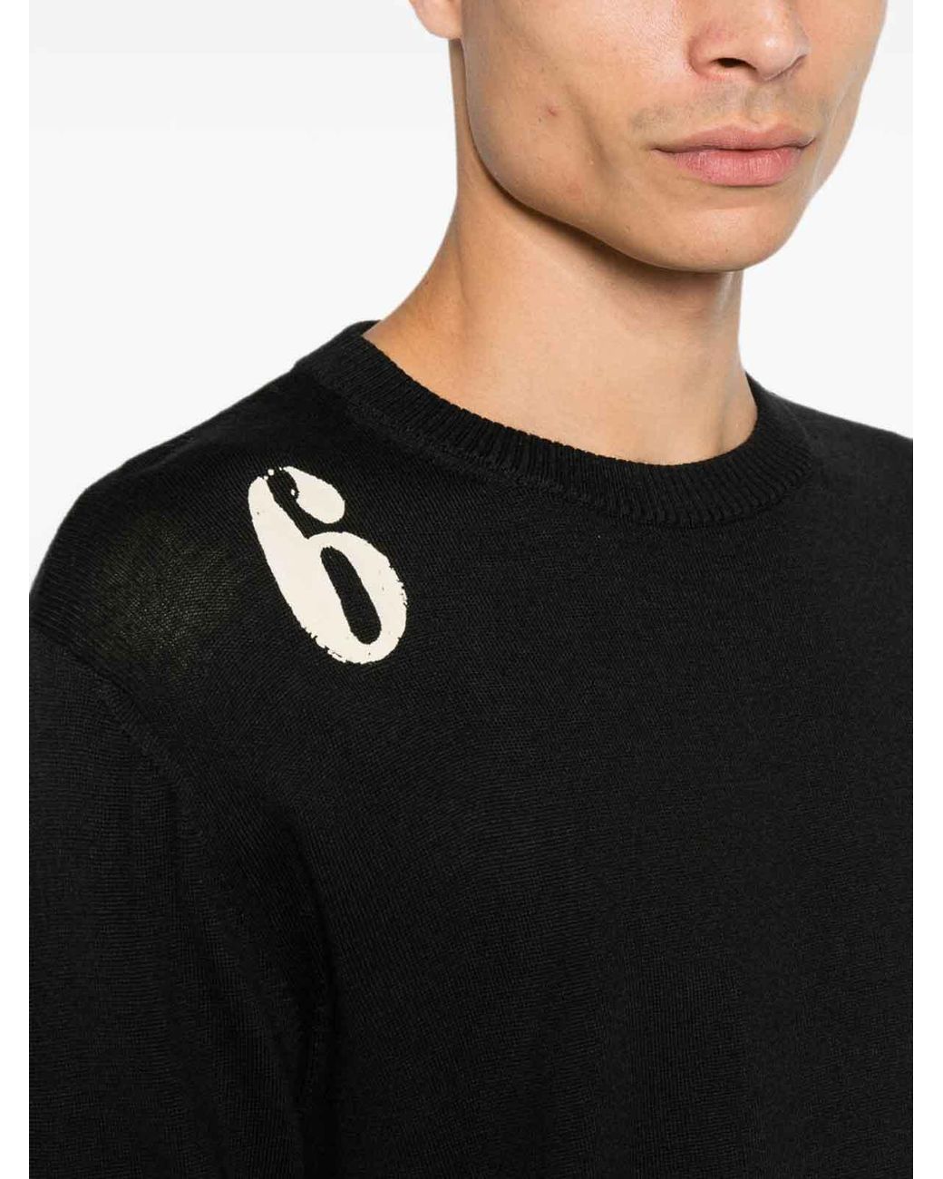 MM6 by Maison Margiela Black Lightweight Wool Crew Neck Sweater for men