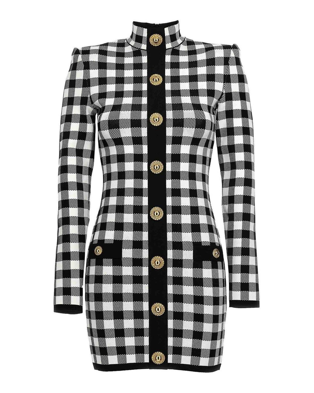Balmain Black Vichy Knit Dress