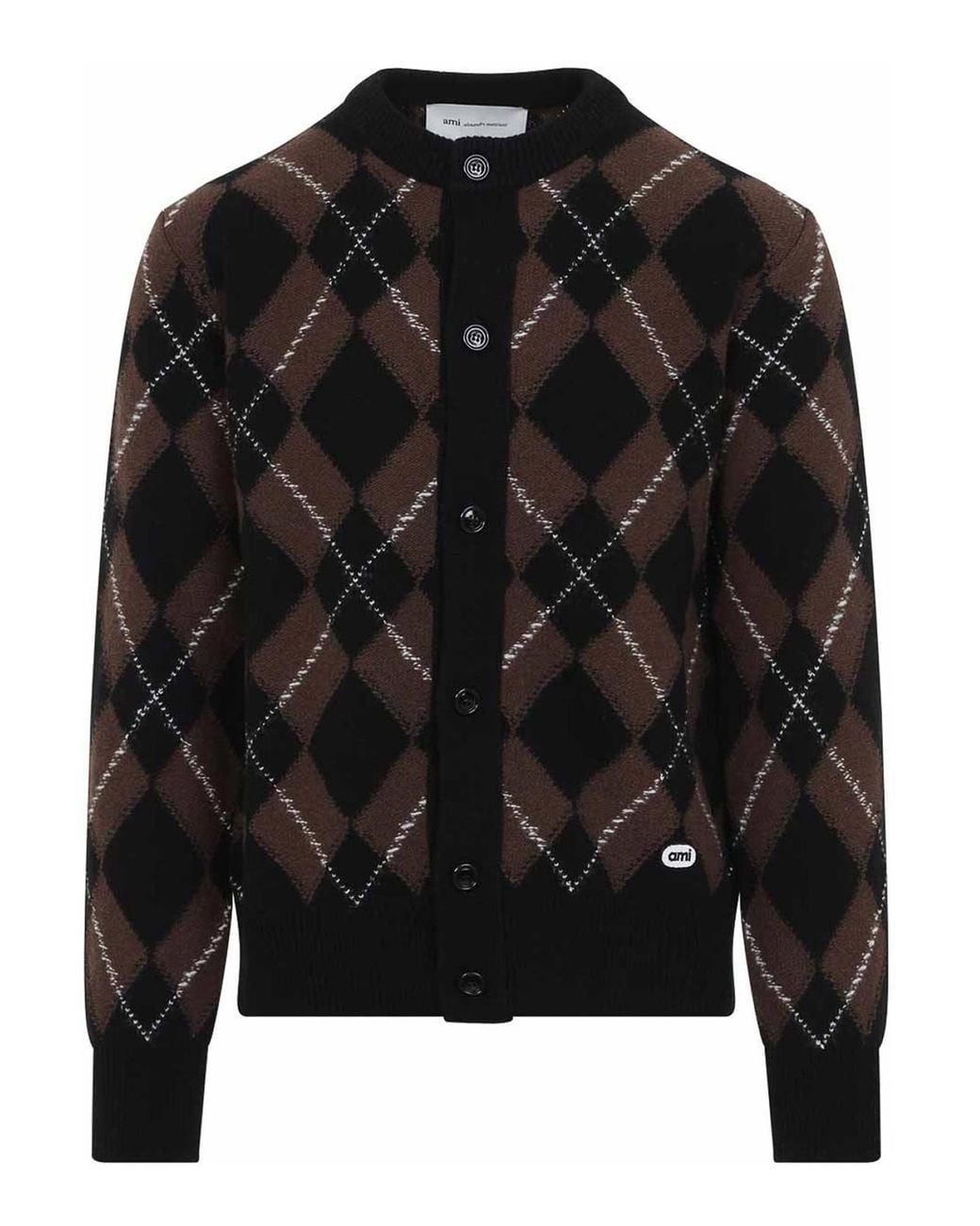 AMI Black Crewneck Cardigan for men
