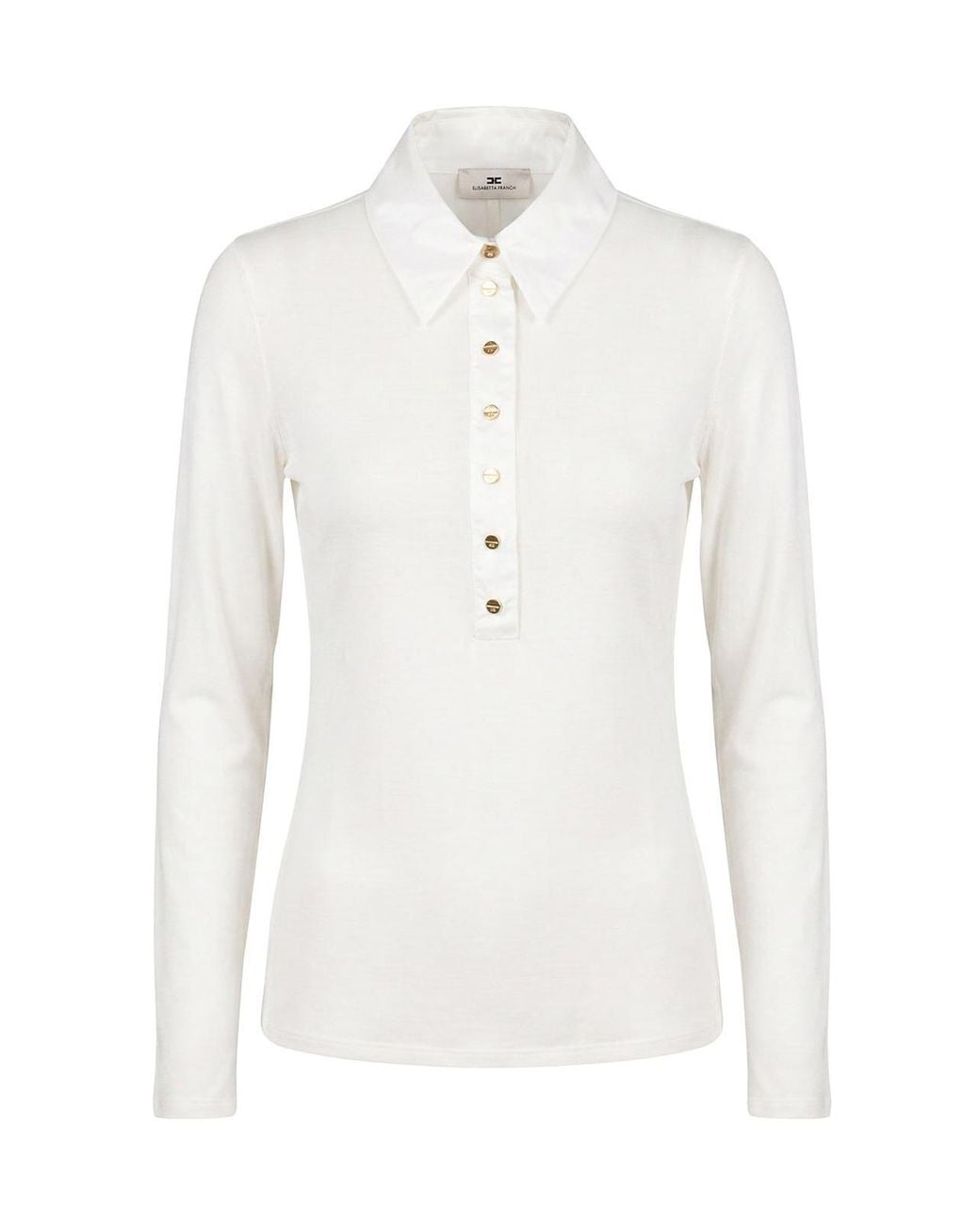 Elisabetta Franchi White Long-Sleeved Knit Polo Shirt