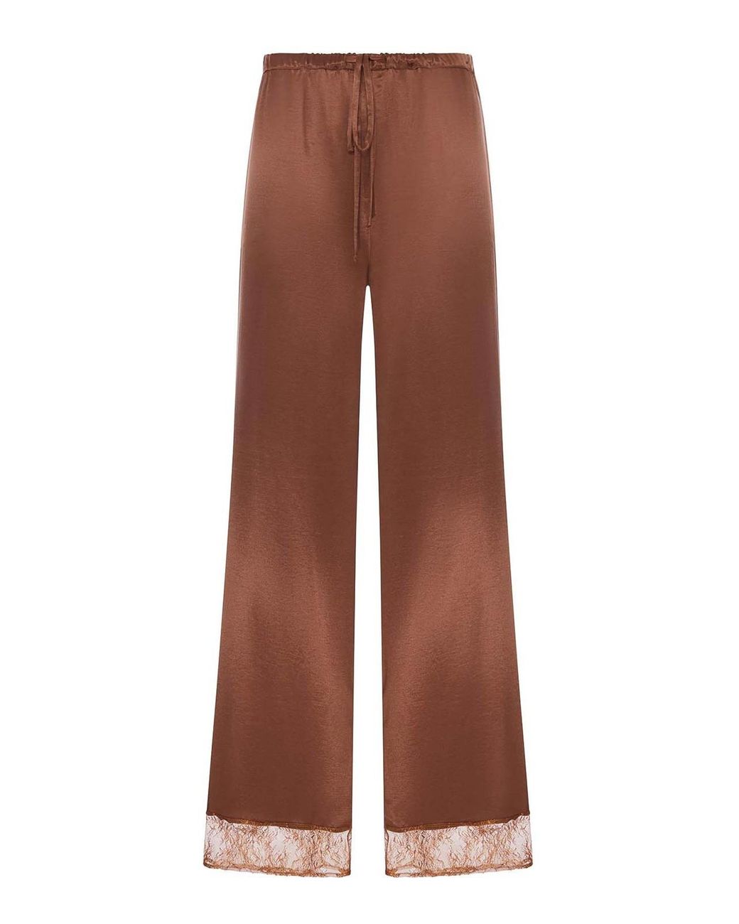 THE NINA STUDIO Brown Silk Palazzo Trousers With Lace Detail