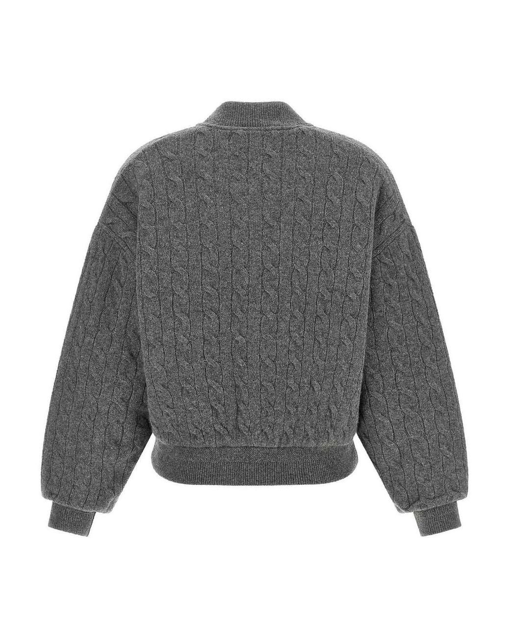 Polo Ralph Lauren Gray Padded Knit Braided Bomber Jacket