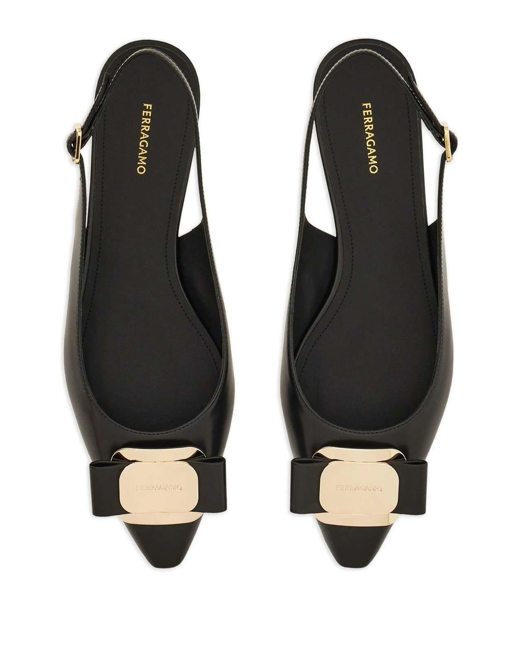 Ferragamo Black New Vara Plate Flat Slingback