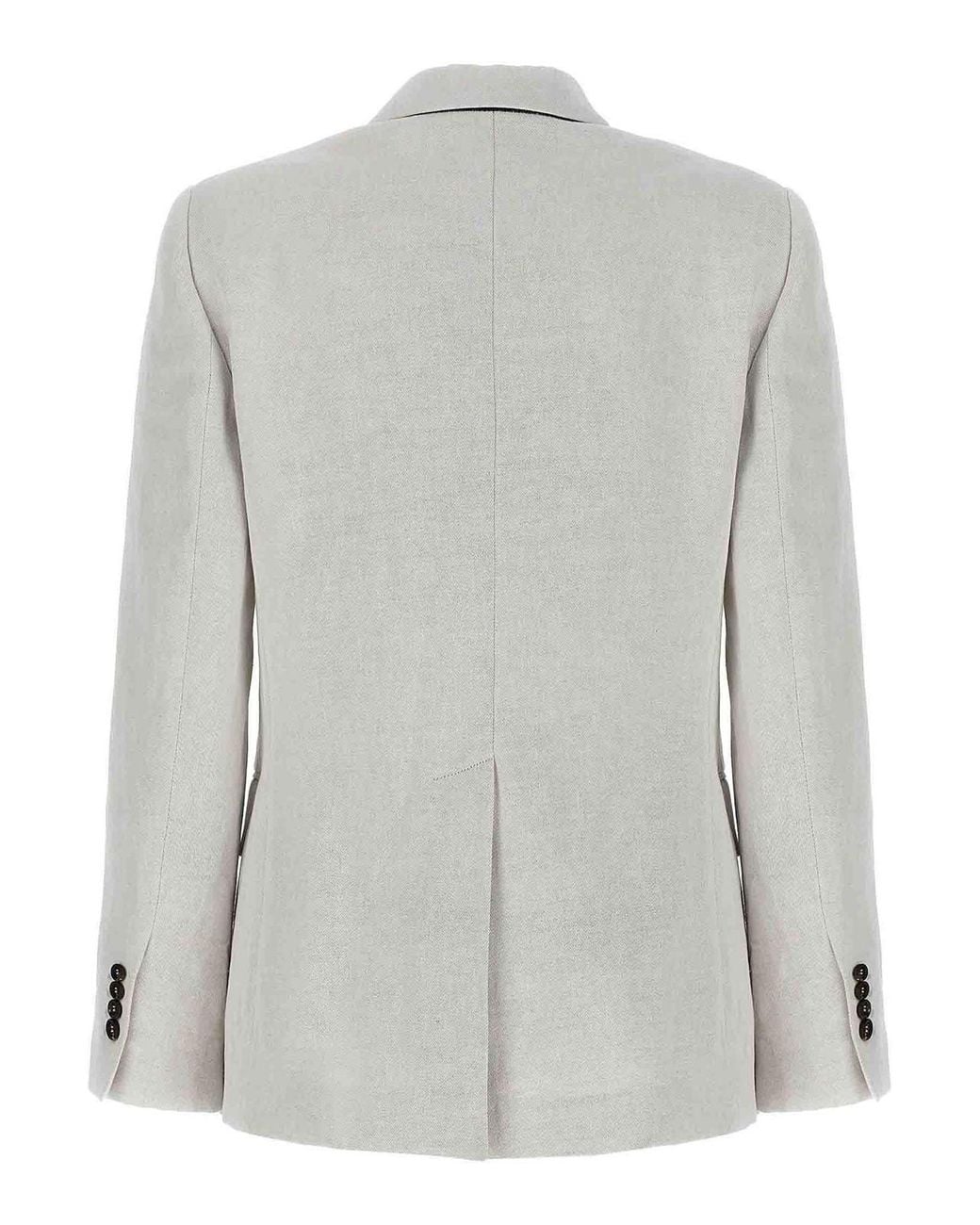Brunello Cucinelli Gray Gesso Linen Cotton Tailored Blazer