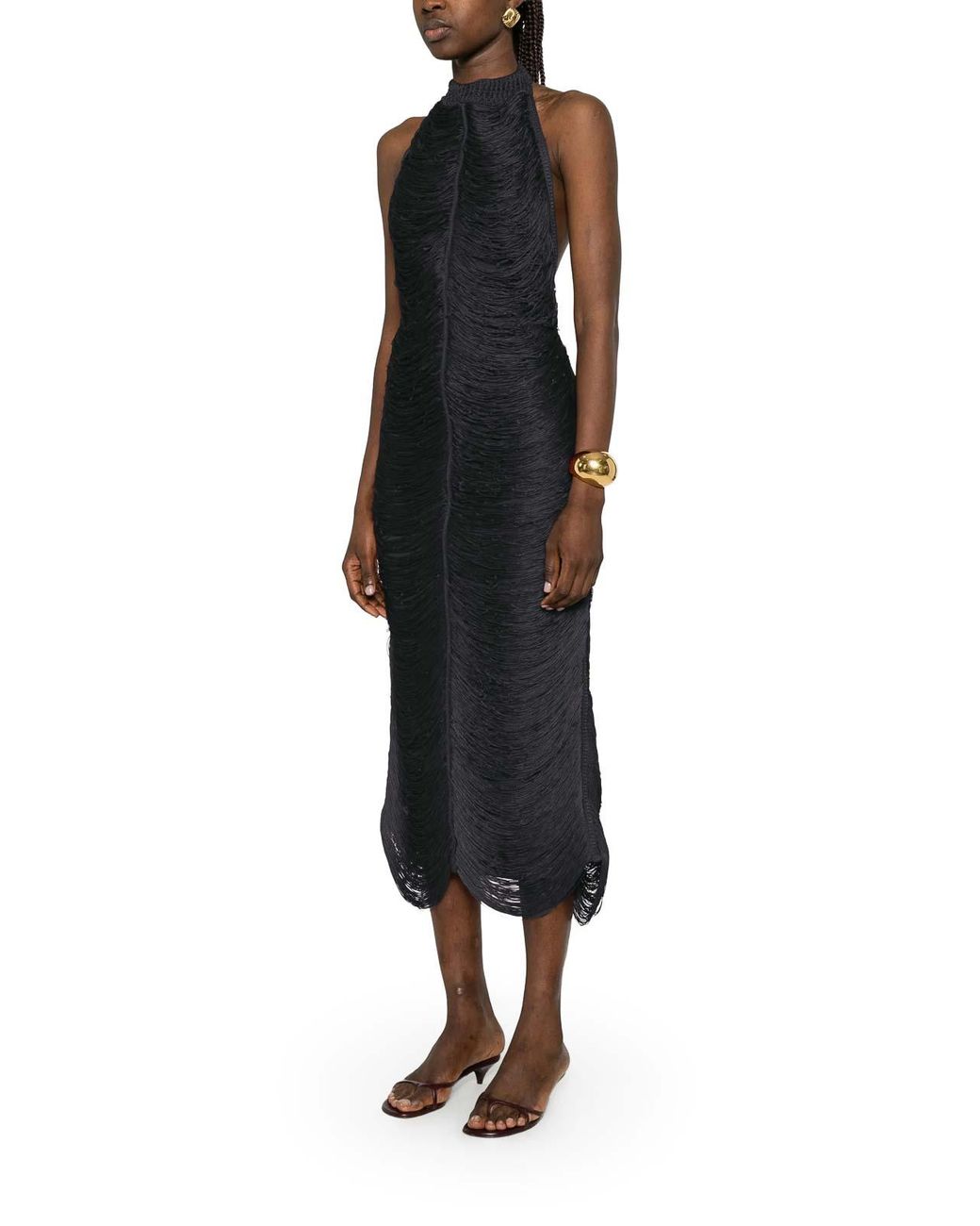 Bless Black Beryl Long Dress With Fringes