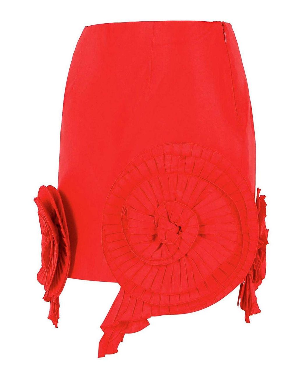 Blumarine Red Short Taffeta Skirt With Roses