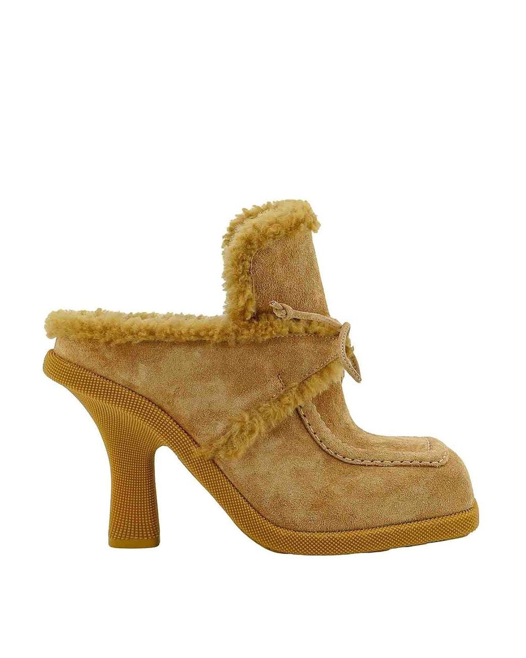 Burberry White Suede Mule Equestrian Knight Patch