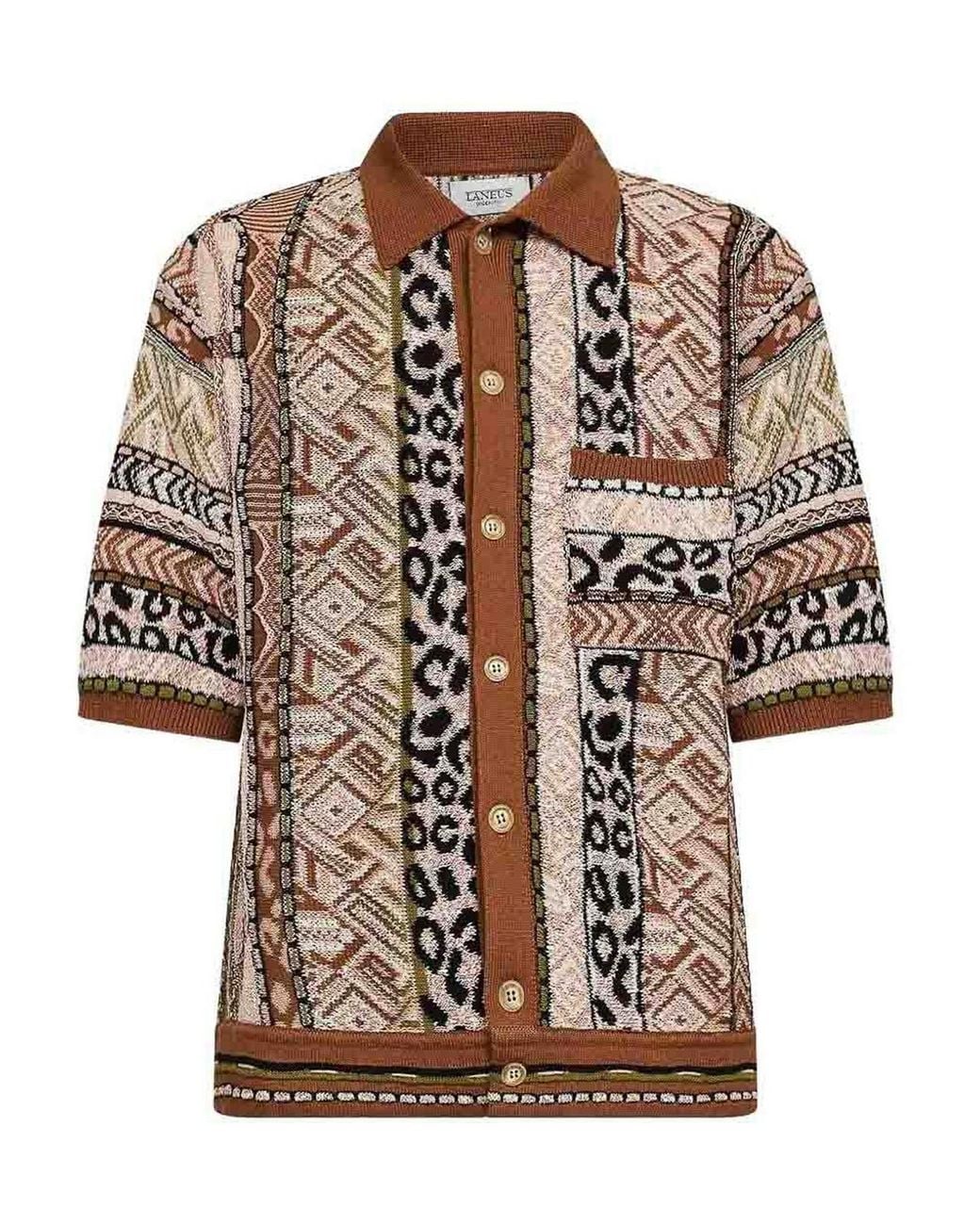 Laneus Brown Knitted Shirt for men