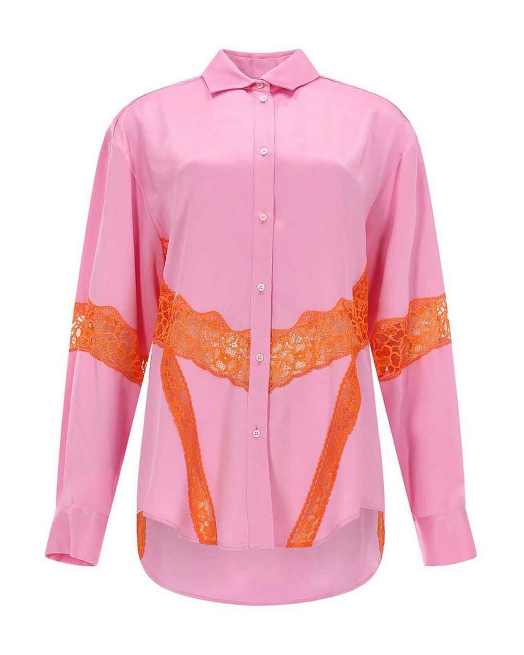 MSGM Pink Shirt With Lace Inserts