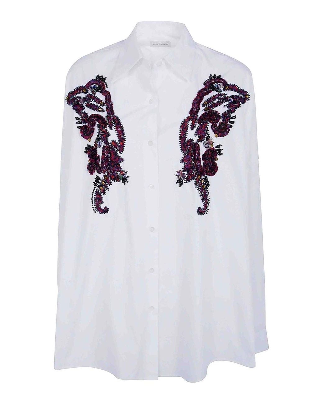 Dries Van Noten White Casia Embroidered Shirt