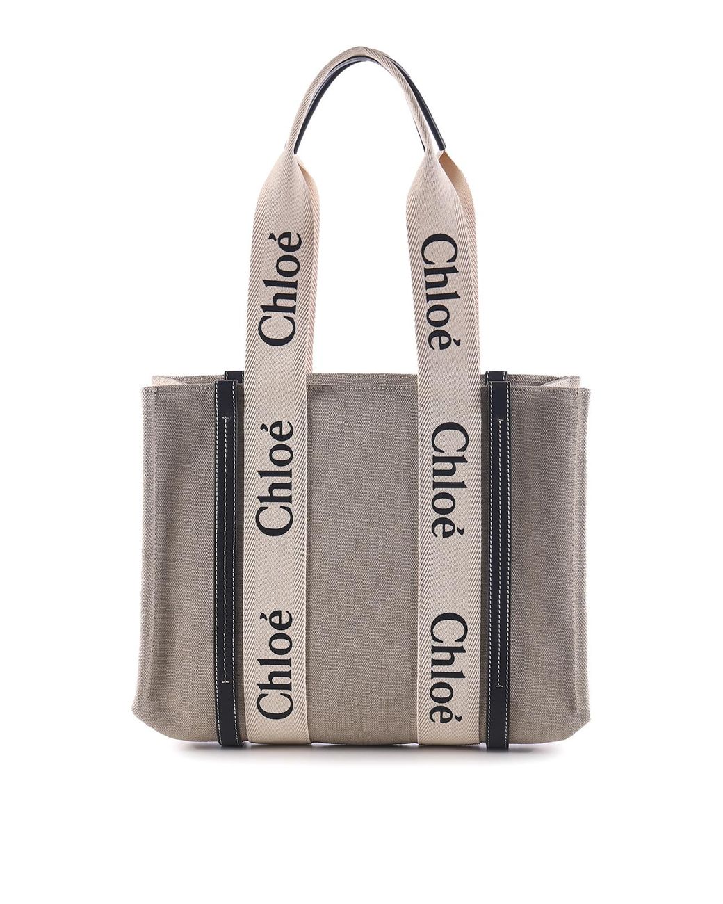 Chloé White Linen Bag With Double Logo Handles