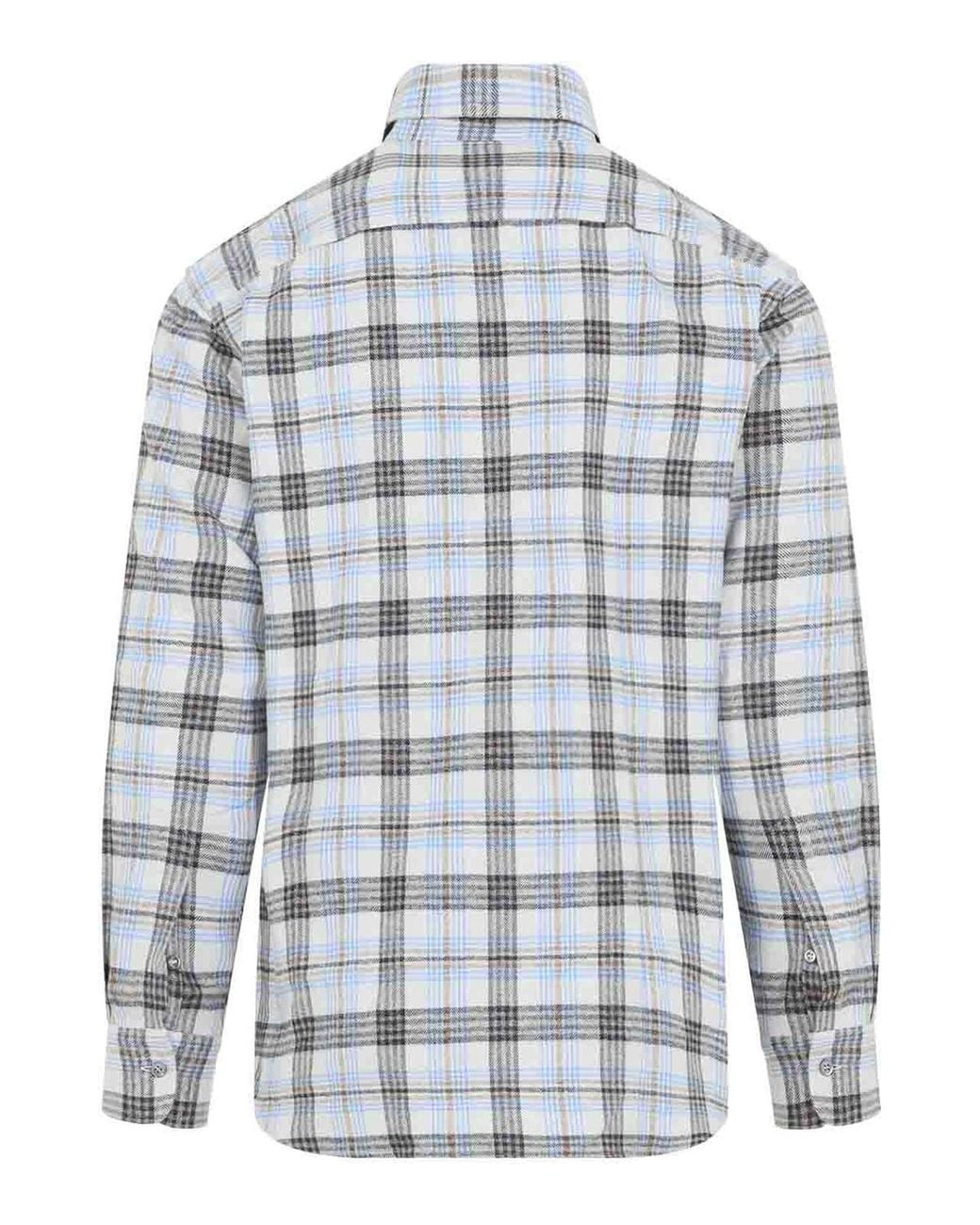 Brioni Blue Hidden Macro Check Shirt for men