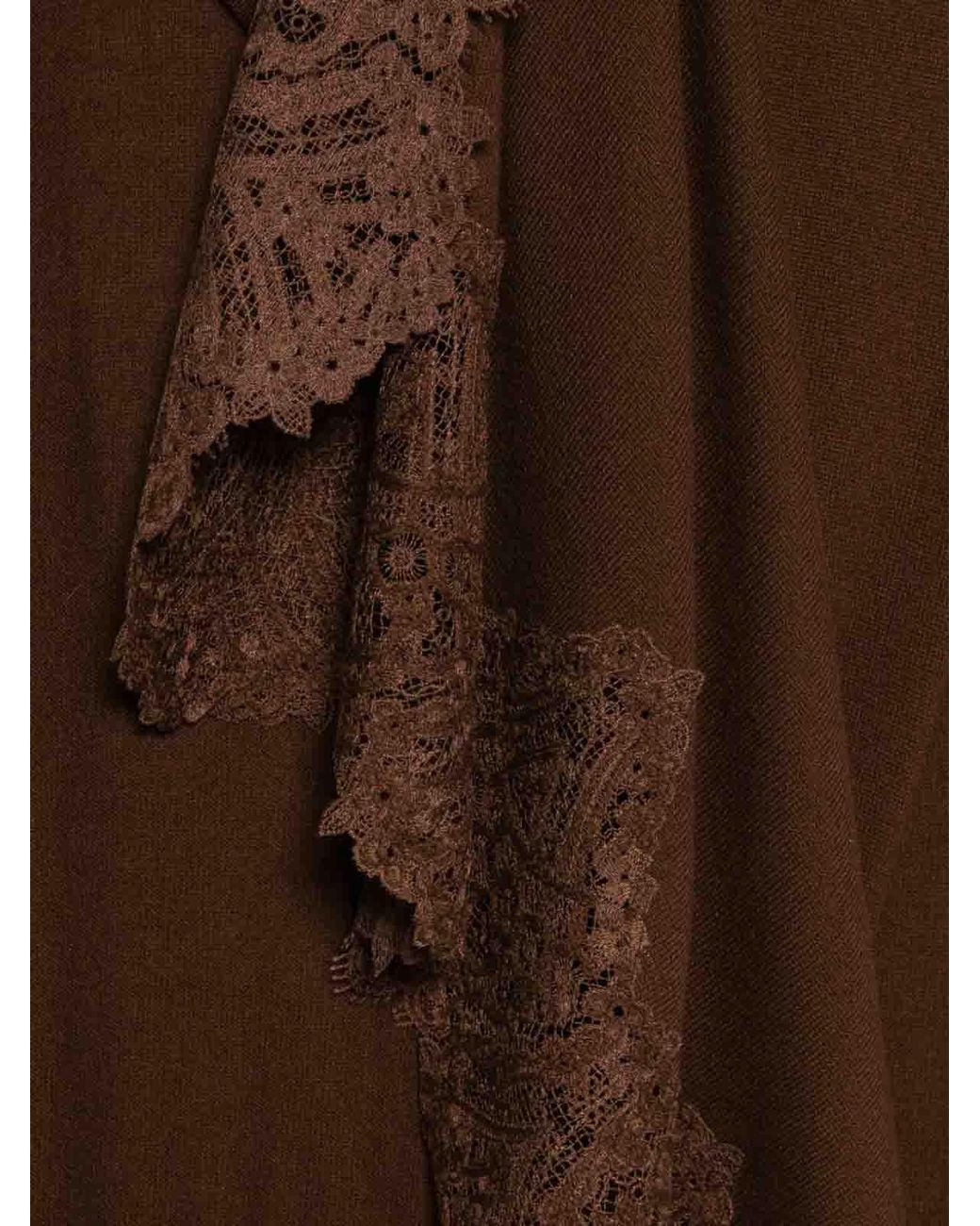 Ermanno Scervino Brown Cashmere Scarf With Lace Details