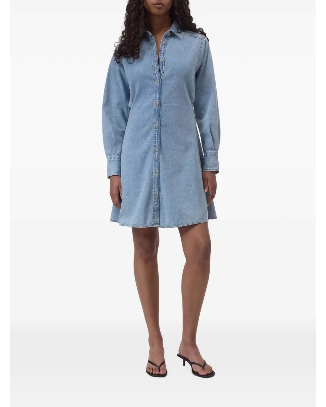 Closed Blue Waisted Shirt Dress