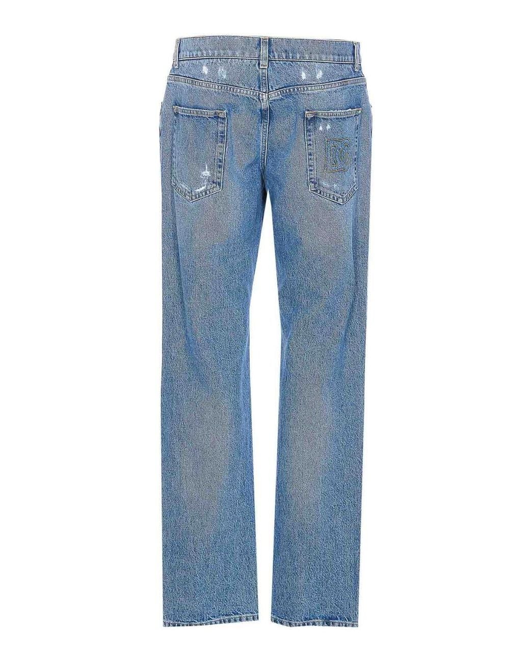 Dolce & Gabbana Blue Distressed Jeans With Dg Embroidery for men