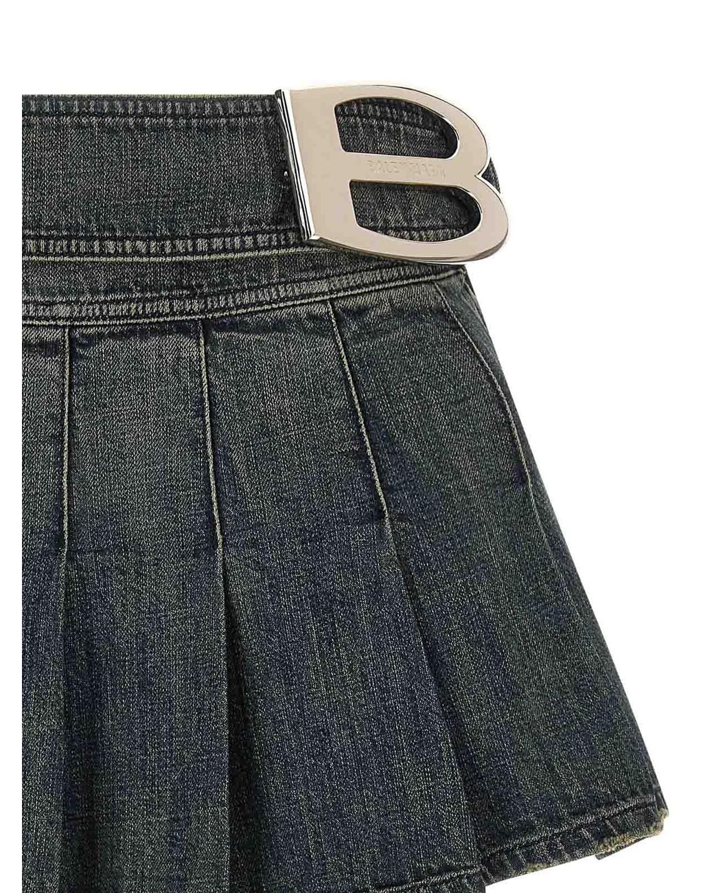 Balenciaga Gray Buckle Pleated Skirt
