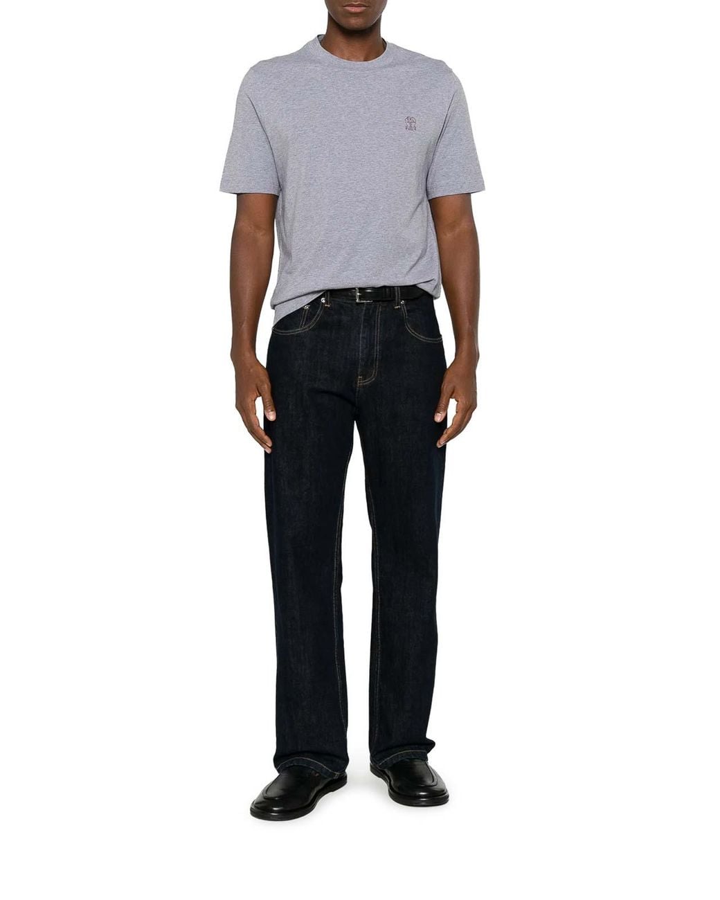Brunello Cucinelli Gray Cotton T-Shirt With Contrasting Logo Print for men