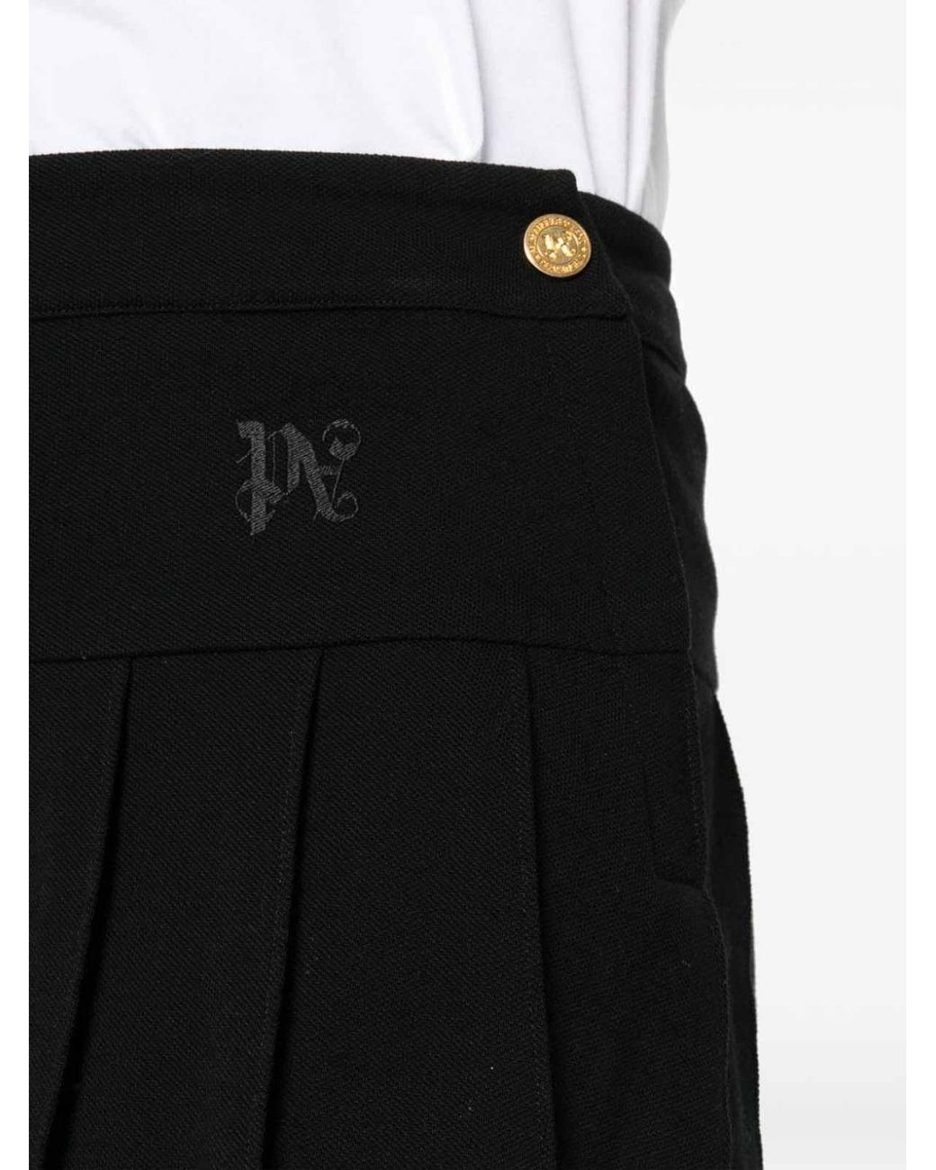 Palm Angels Black Monogram Pleated Skirt