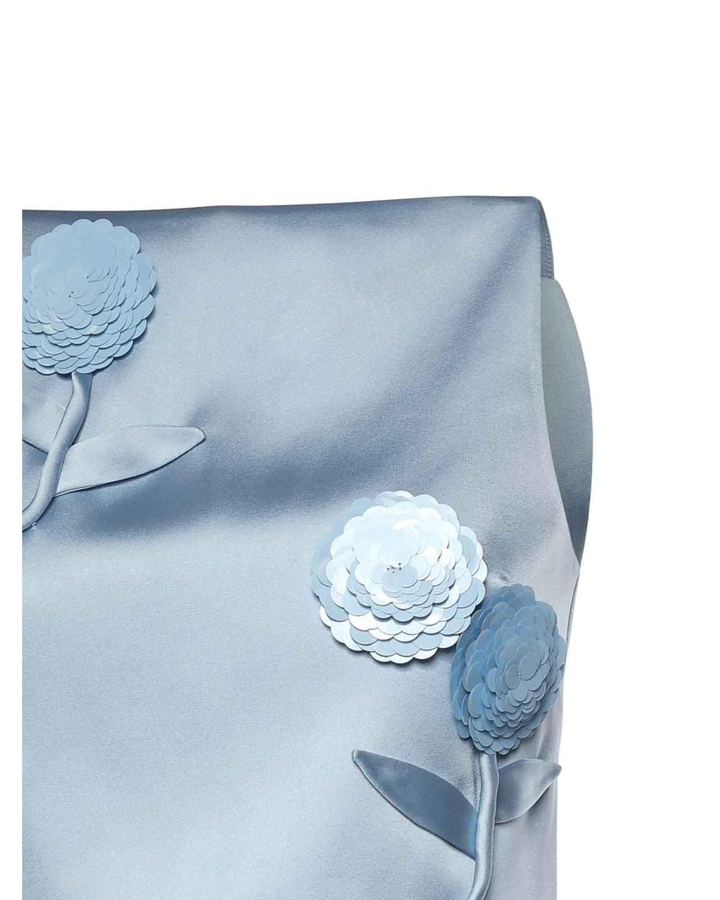 Self-Portrait Blue Satin Top With Floral Appliques