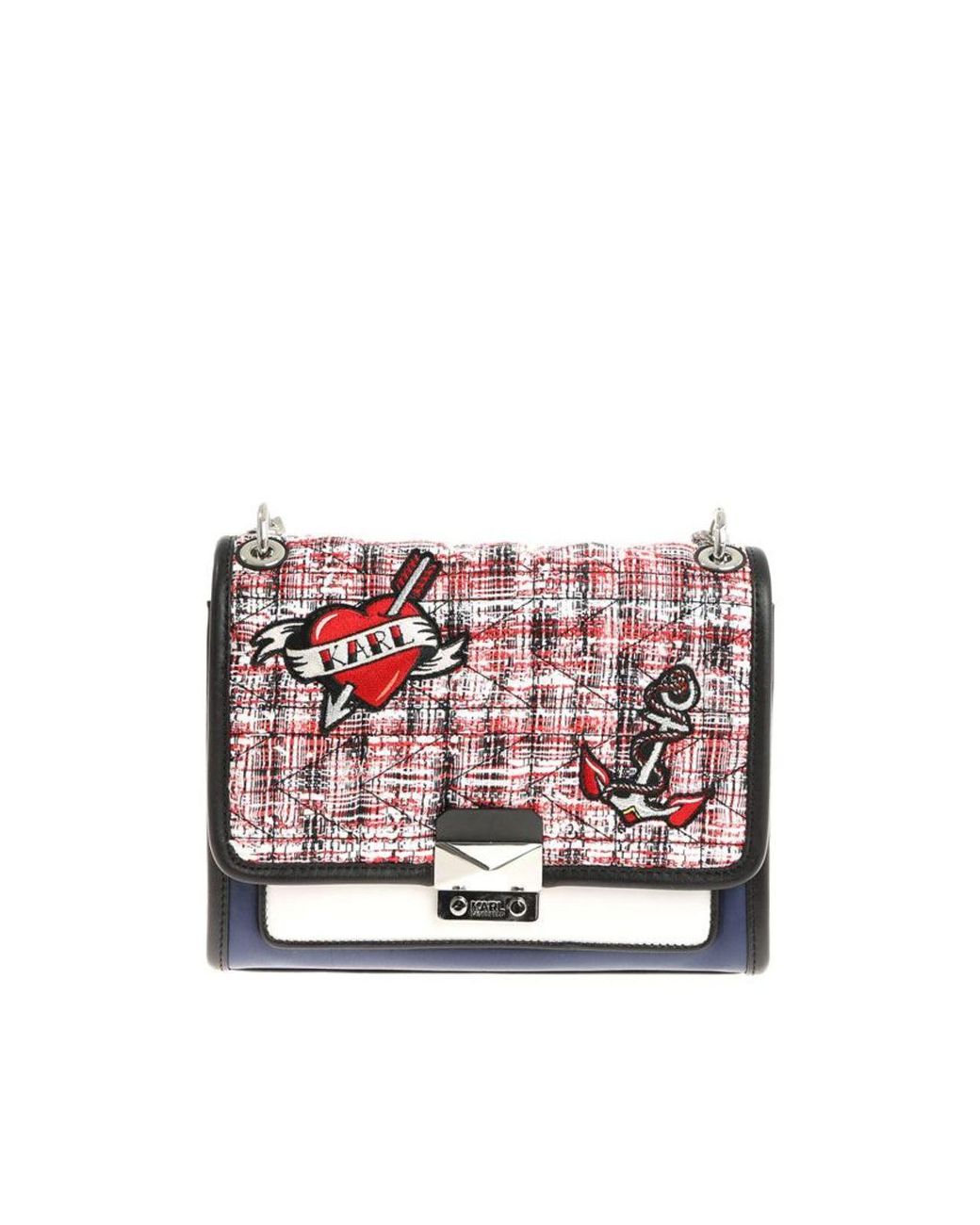Karl Lagerfeld Red Leather Tweed Bag