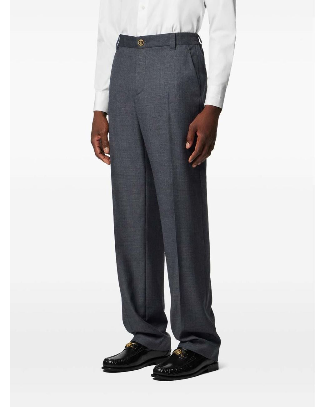 Versace Blue Micro-Checked Wool Jogger Trousers for men