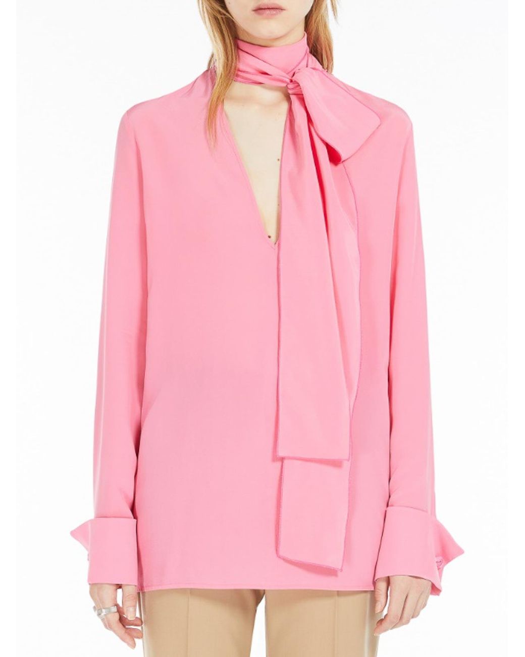 Sportmax Pink Silk Blouse With Sash