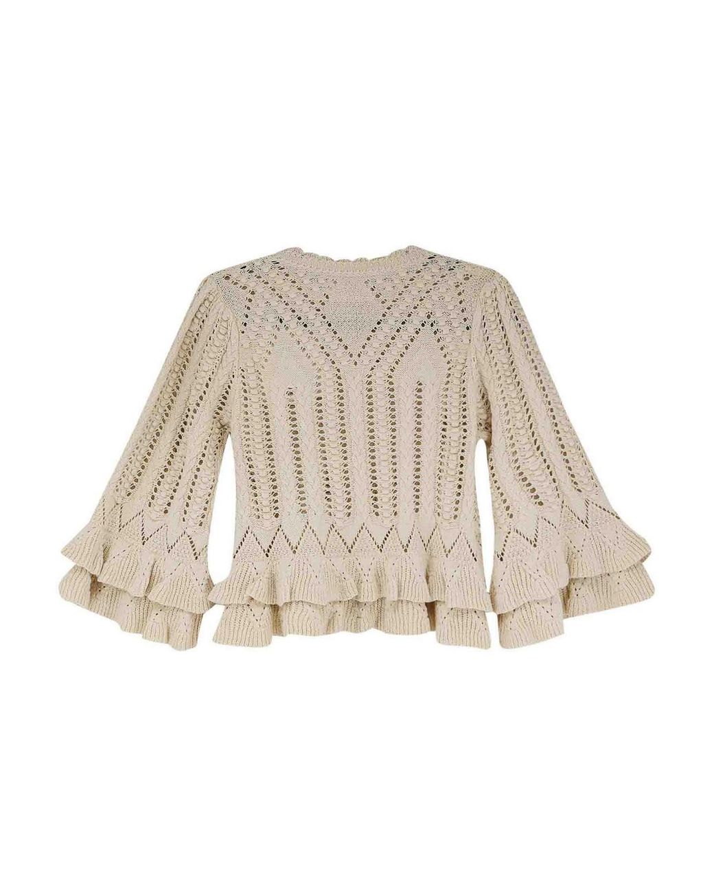 Isabel Marant Natural Frilly Cotton Sweater With Ruffles