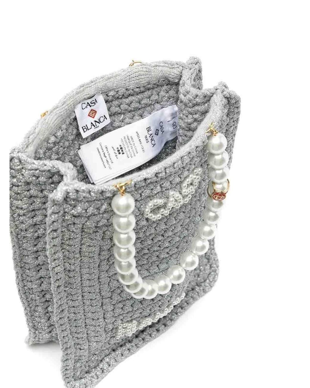 Casablanca White Pearl Mini Crochet Shopping Bag