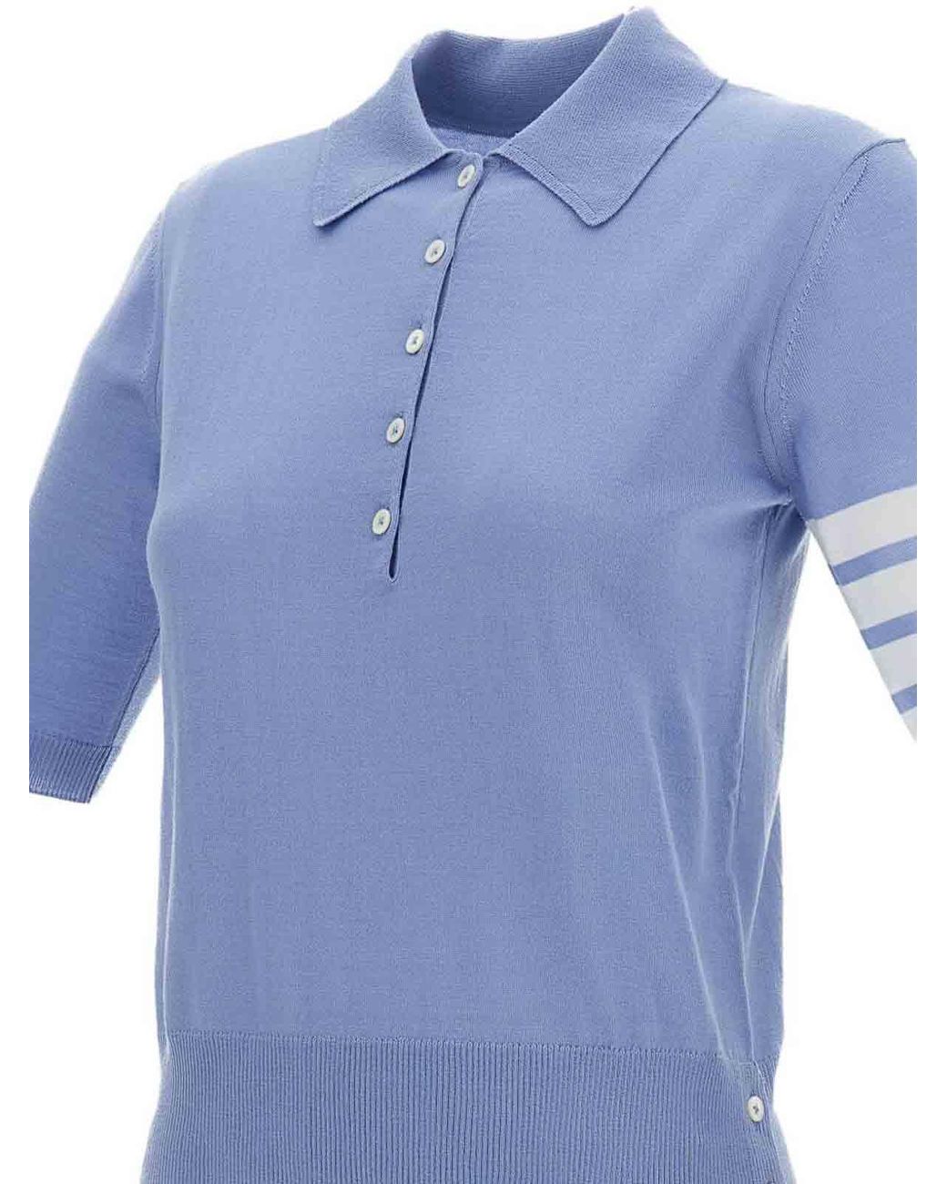 Thom Browne Blue Wool Polo Shirt