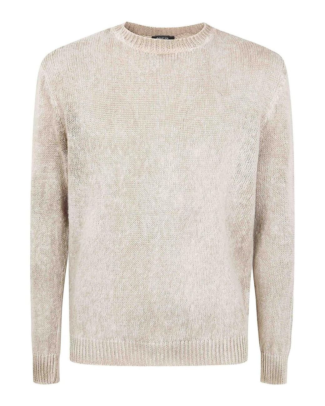 Avant Toi White Brushed Linen Round Neck Pullover for men