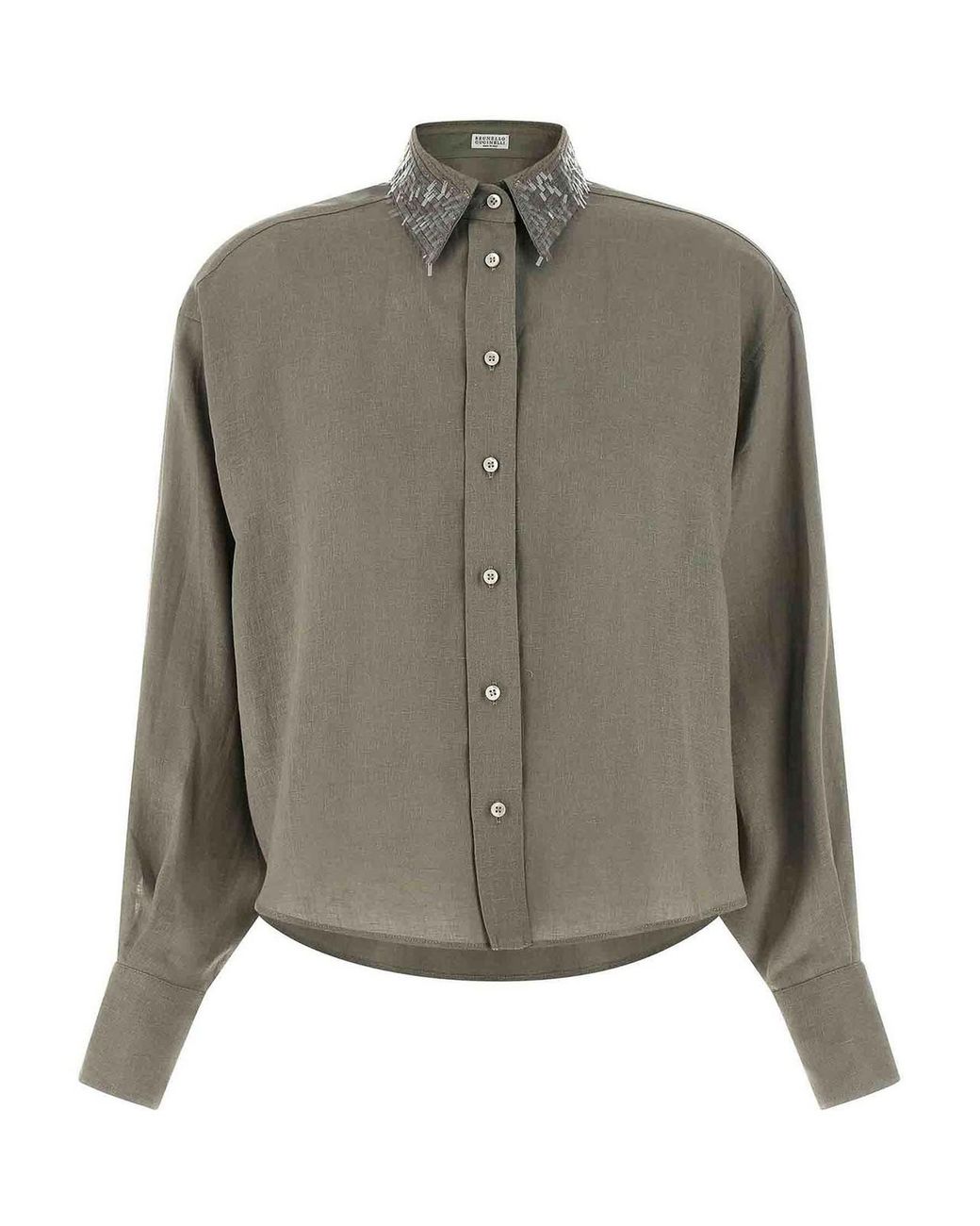 Brunello Cucinelli Gray Sequin Collar Shirt