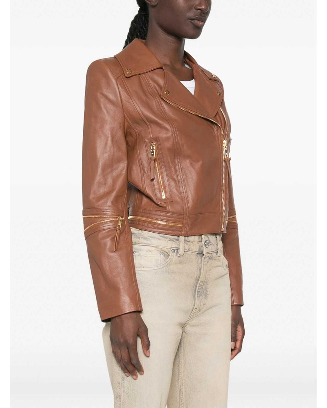 Elisabetta Franchi Brown Leather Outerwear