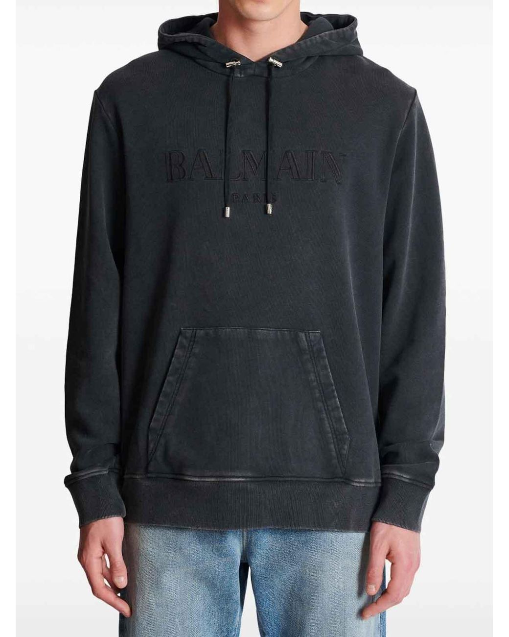 Balmain Black Vintage Embroidered Hoodie for men