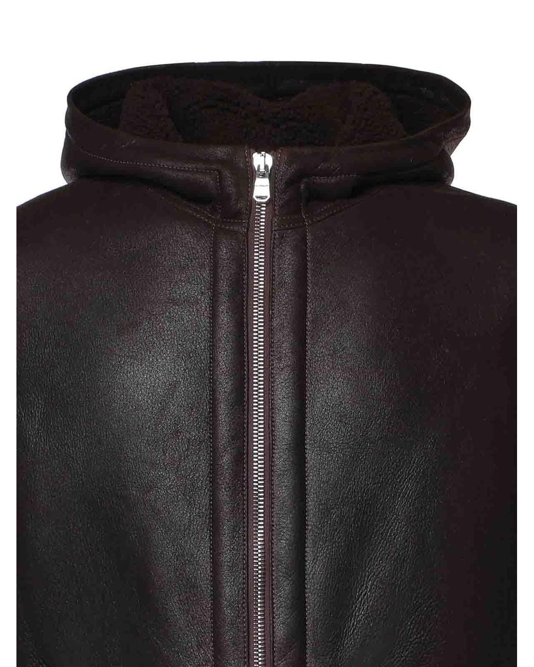 Dondup Black Leather Hooded Jacket for men