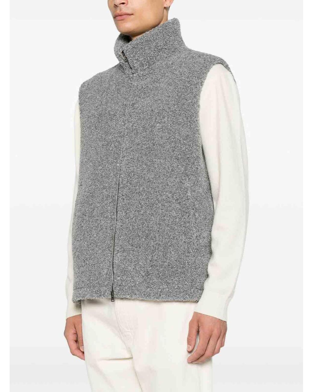Herno Gray Flannel Zipped Vest for men