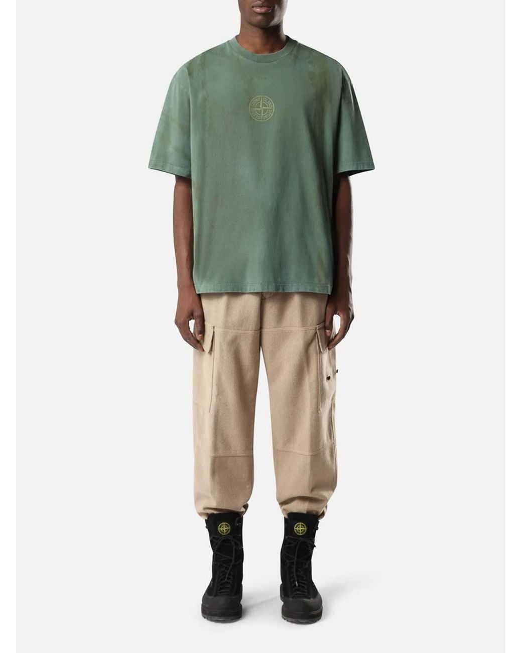 Stone Island Green Regular-Fit Bark Tee Print T-Shirt for men
