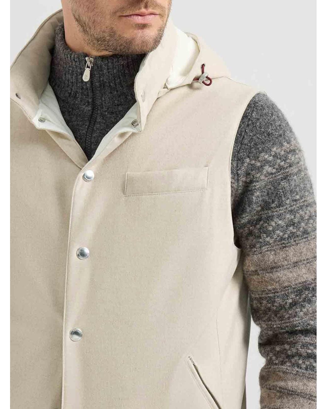 Brunello Cucinelli White Bonded Wool Flannel Down Vest for men