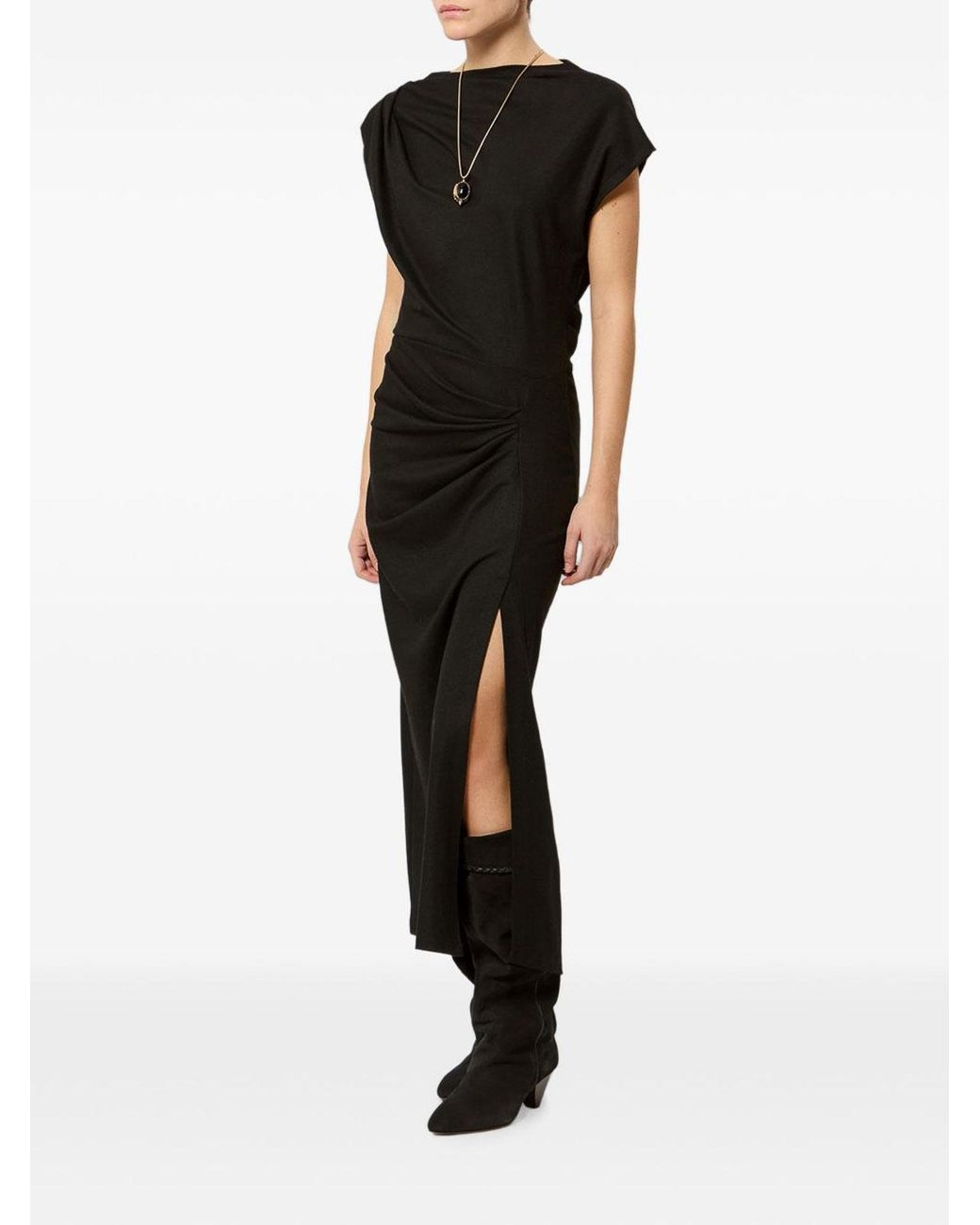 Isabel Marant Black Draped Flannel-Jersey Long Dress