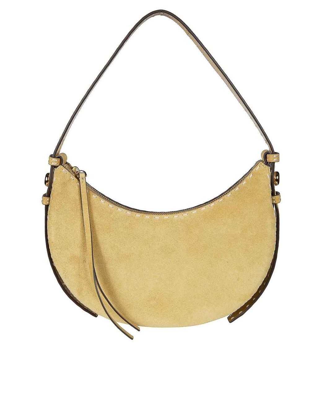 Tory Burch Metallic Romy Suede Pick Stitch Half Moon Bag