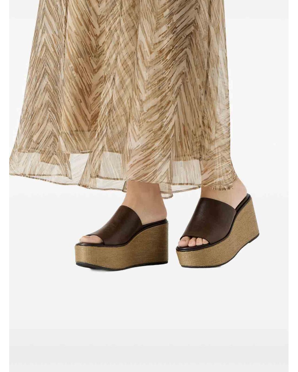 Brunello Cucinelli Brown Leather Wedge Sandals 100