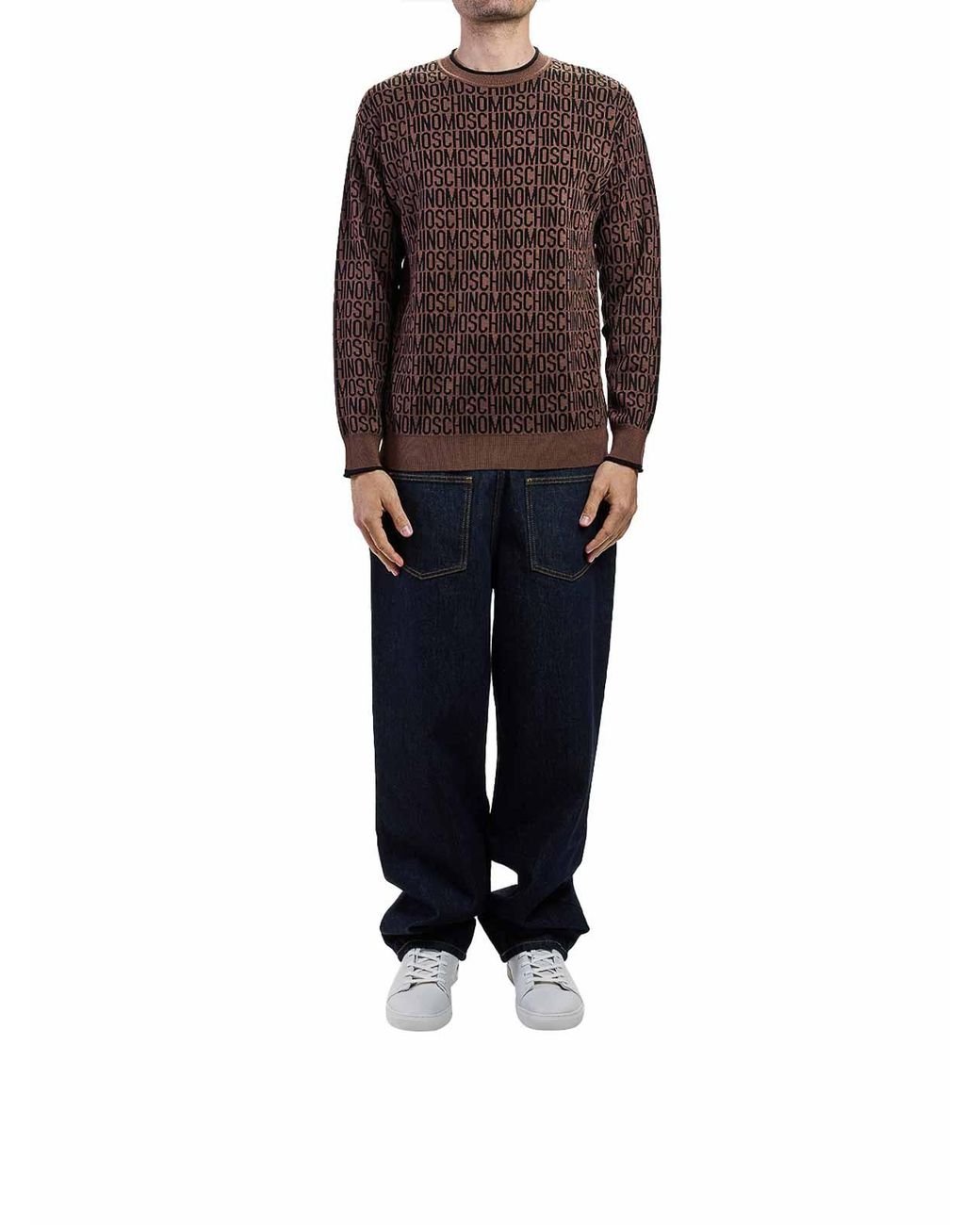 Moschino Brown Logo Crew Neck for men
