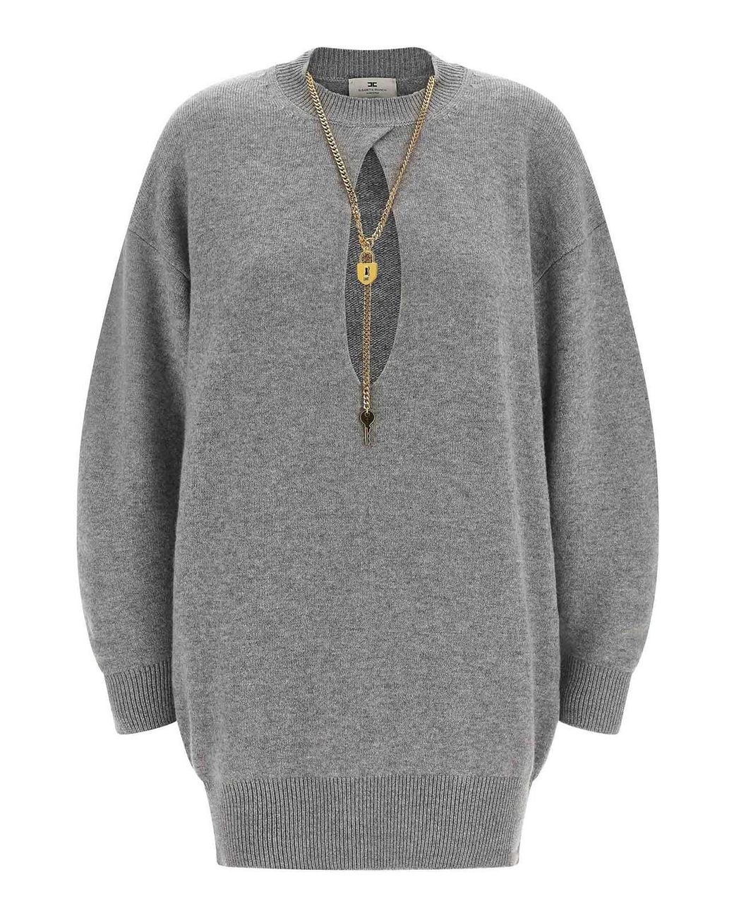 Elisabetta Franchi Gray Necklace Dress