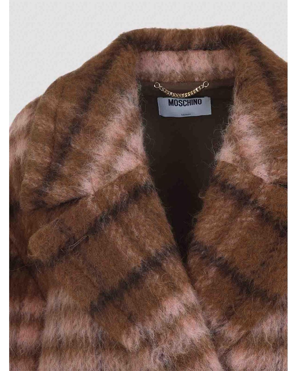 Moschino Brown Checked Double-Breasted Coat