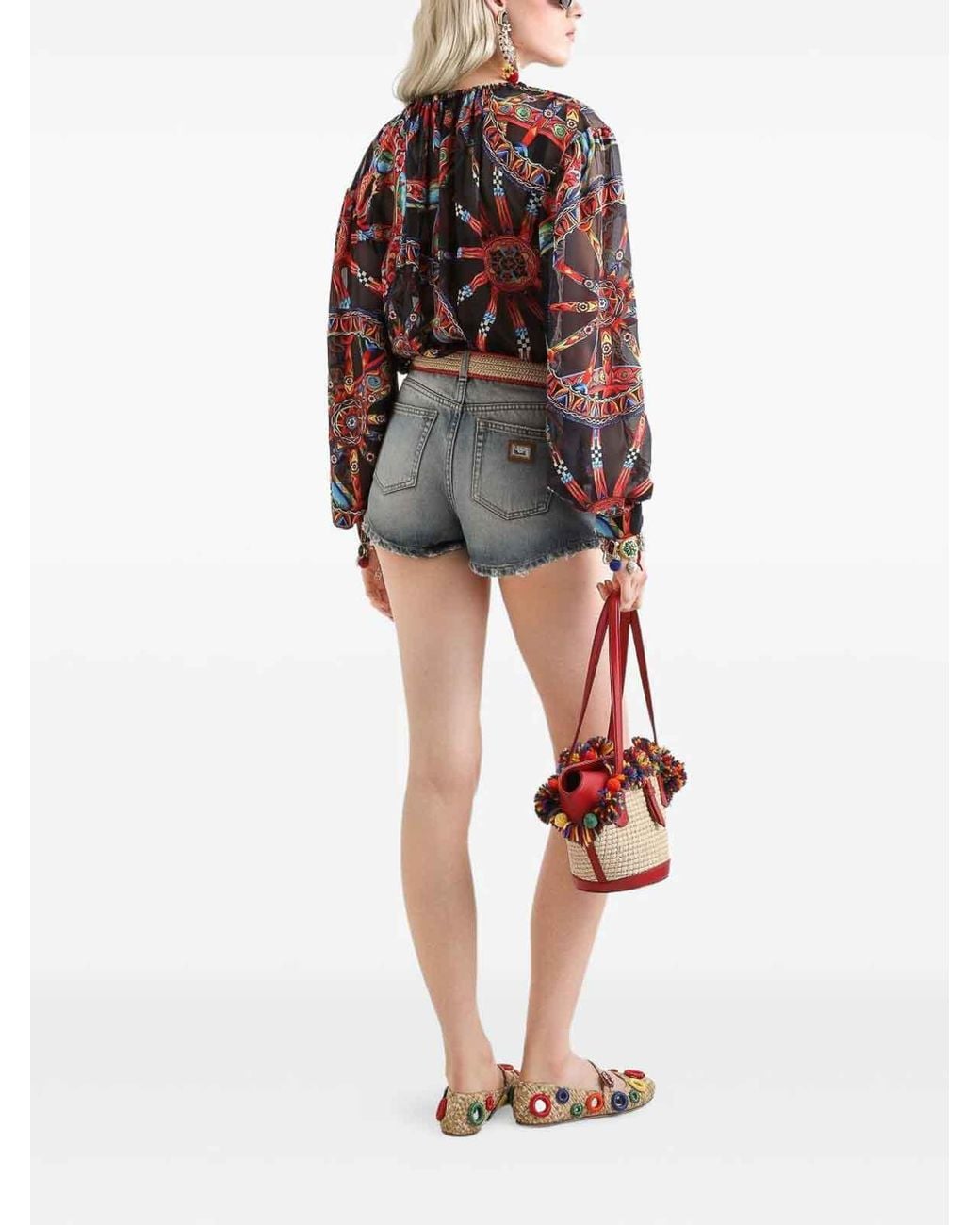 Dolce & Gabbana Red Carretto Print Devor Twill Blouse