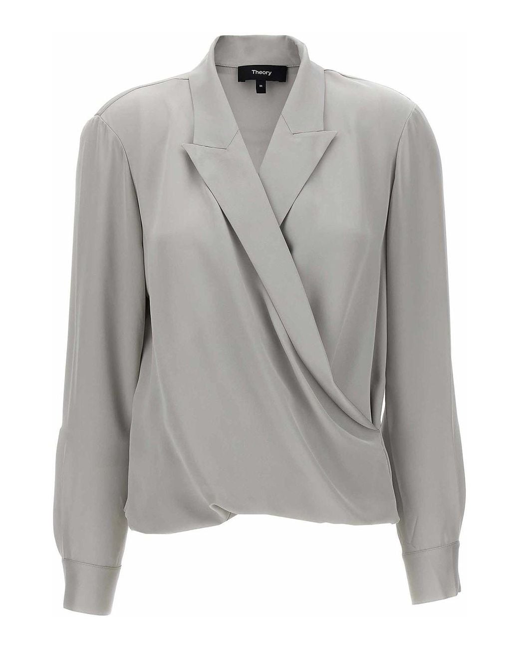 Theory Gray Pk Label Wrap Blouse