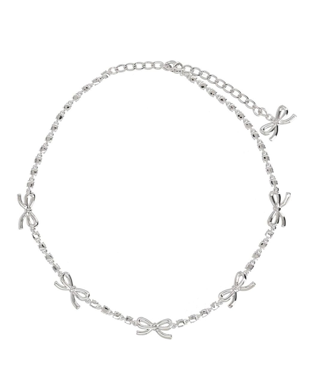 Self-Portrait White Crystal Bow Necklace